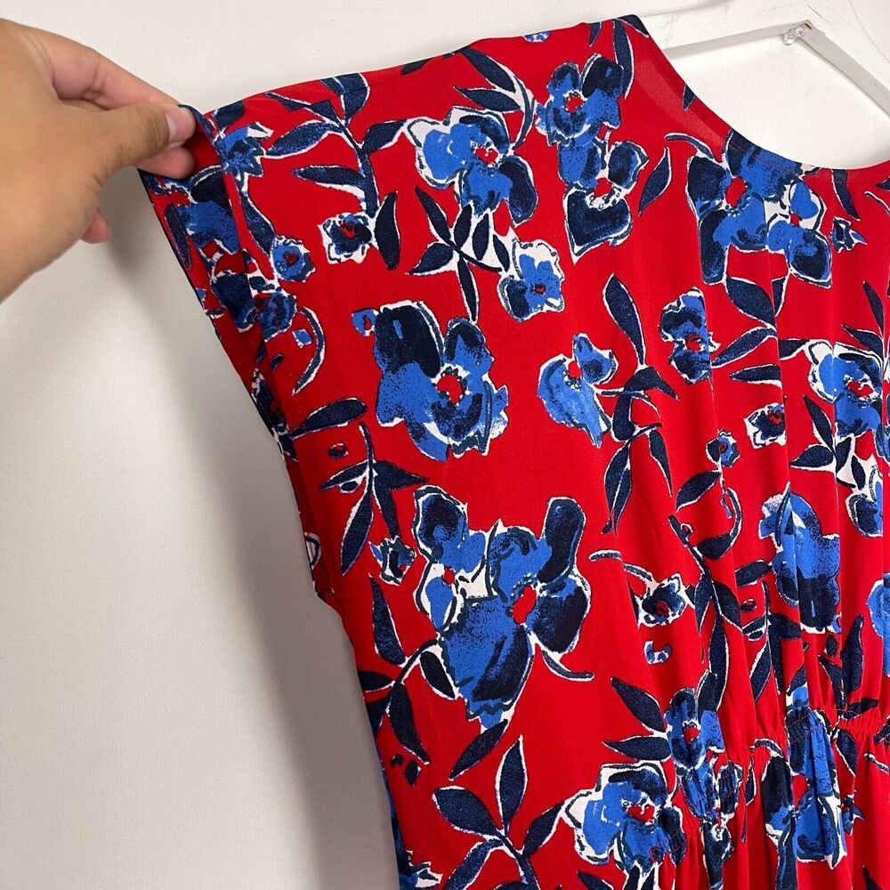 NWT Halogen Midi Dress Floral Size Medium Red Crepe Chiffon Tiered Stretch Waist - Picture 10 of 12